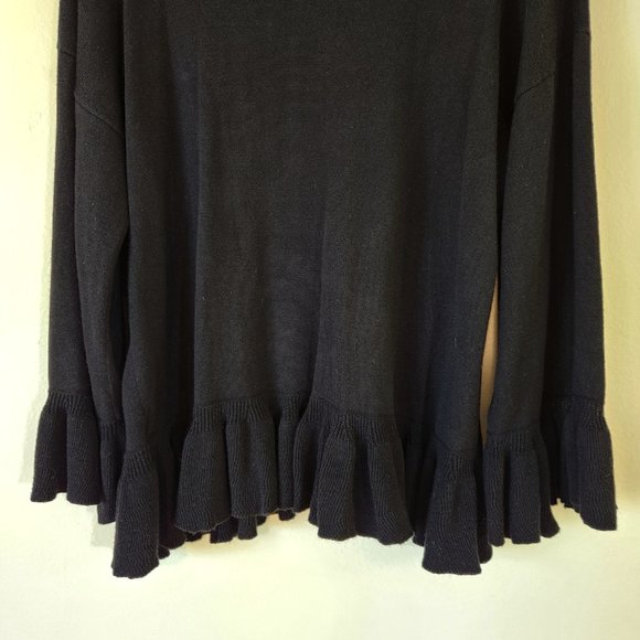 Laundry Shelli Segal Black Turtleneck LS Ruffle Cuffs/Waist Sweater Large - Picture 5 of 13